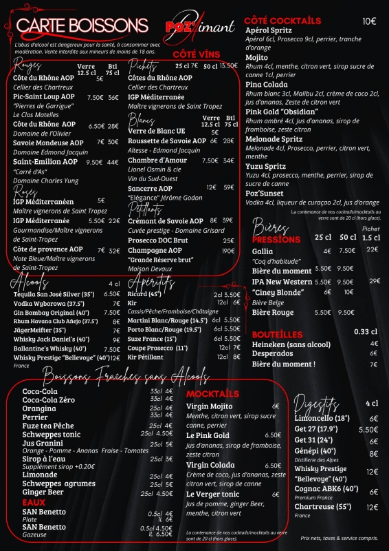 Les Boissons - Poz'Aimant - Restaurant Gilly-sur-Isère - restaurant a faire GILLY-SUR-ISERE