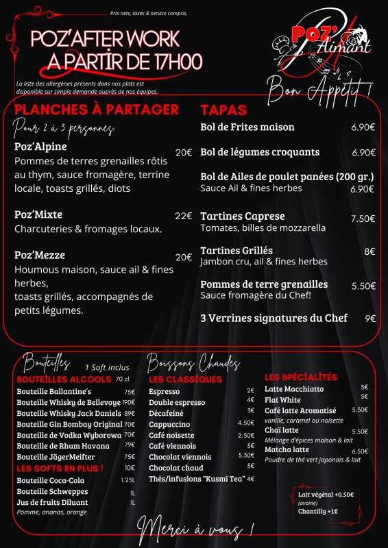 Les Boissons - Poz'Aimant - Restaurant Gilly-sur-Isère - restaurant Traditionnel GILLY-SUR-ISERE